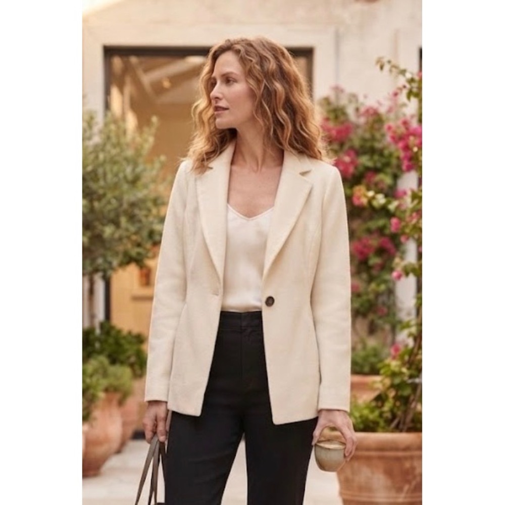 Talbots Plus Ivory Boiled Wool Blend Single Button Blazer Jacket Womens 16W - Picture 1 of 9